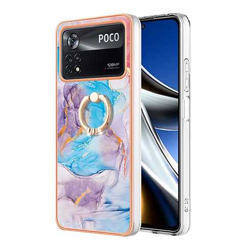 Coque Silicone Motif Fantaisie Souple Couleur Unie Etui Housse avec Support Bague Anneau YB3 pour Xiaomi Poco X4 Pro 5G Bleu