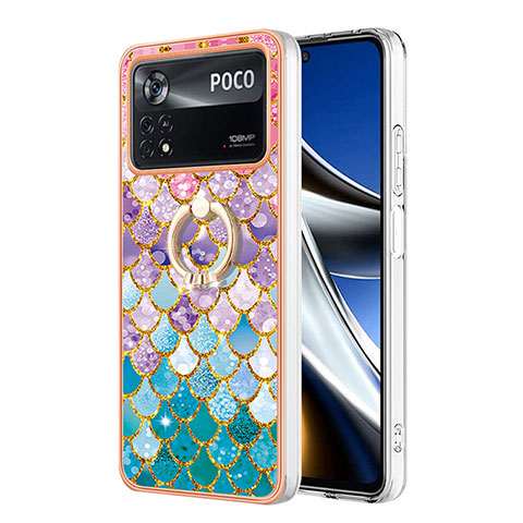 Coque Silicone Motif Fantaisie Souple Couleur Unie Etui Housse avec Support Bague Anneau YB3 pour Xiaomi Poco X4 Pro 5G Colorful