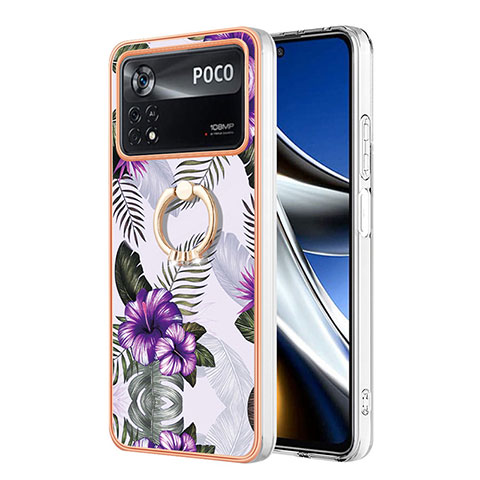 Coque Silicone Motif Fantaisie Souple Couleur Unie Etui Housse avec Support Bague Anneau YB3 pour Xiaomi Poco X4 Pro 5G Violet