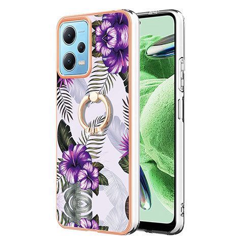 Coque Silicone Motif Fantaisie Souple Couleur Unie Etui Housse avec Support Bague Anneau YB3 pour Xiaomi Poco X5 5G Violet