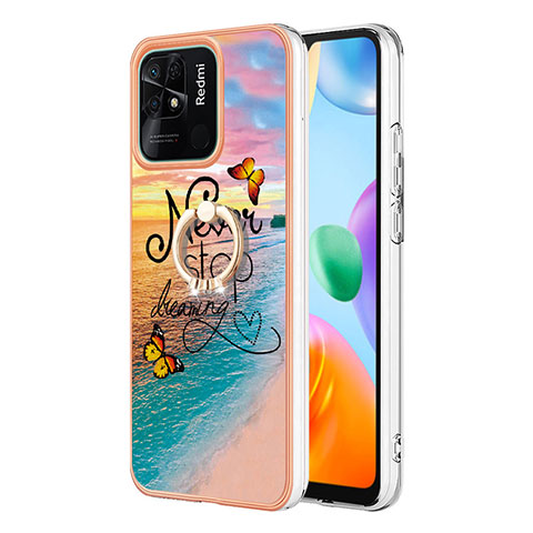 Coque Silicone Motif Fantaisie Souple Couleur Unie Etui Housse avec Support Bague Anneau YB3 pour Xiaomi Redmi 10 India Mixte