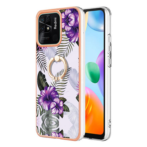 Coque Silicone Motif Fantaisie Souple Couleur Unie Etui Housse avec Support Bague Anneau YB3 pour Xiaomi Redmi 10 Power Violet