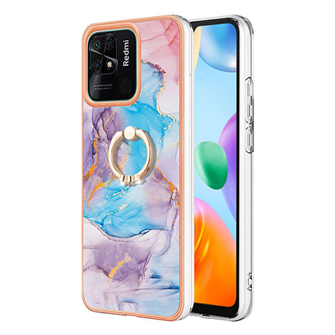 Coque Silicone Motif Fantaisie Souple Couleur Unie Etui Housse avec Support Bague Anneau YB3 pour Xiaomi Redmi 10C 4G Bleu