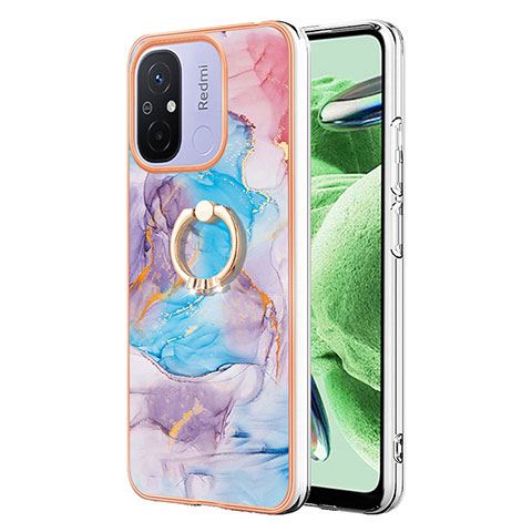 Coque Silicone Motif Fantaisie Souple Couleur Unie Etui Housse avec Support Bague Anneau YB3 pour Xiaomi Redmi 11A 4G Bleu