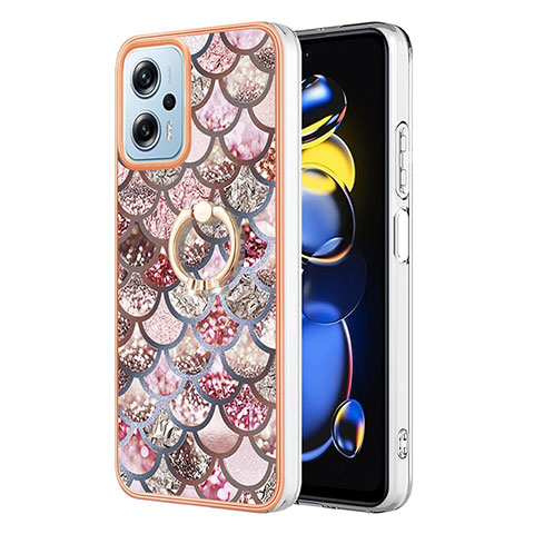 Coque Silicone Motif Fantaisie Souple Couleur Unie Etui Housse avec Support Bague Anneau YB3 pour Xiaomi Redmi Note 11T Pro 5G Marron