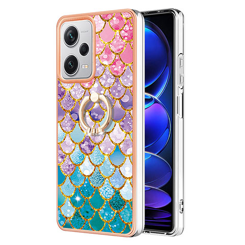 Coque Silicone Motif Fantaisie Souple Couleur Unie Etui Housse avec Support Bague Anneau YB3 pour Xiaomi Redmi Note 12 Explorer Colorful