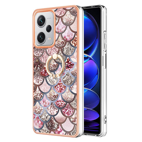 Coque Silicone Motif Fantaisie Souple Couleur Unie Etui Housse avec Support Bague Anneau YB3 pour Xiaomi Redmi Note 12 Explorer Marron