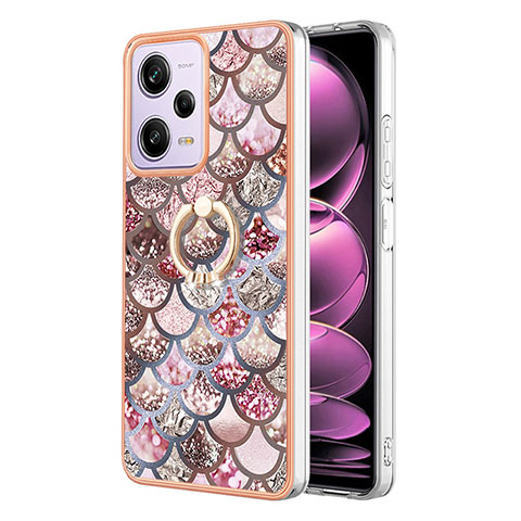 Coque Silicone Motif Fantaisie Souple Couleur Unie Etui Housse avec Support Bague Anneau YB3 pour Xiaomi Redmi Note 12 Pro 5G Marron