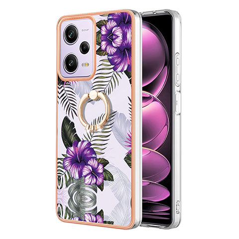 Coque Silicone Motif Fantaisie Souple Couleur Unie Etui Housse avec Support Bague Anneau YB3 pour Xiaomi Redmi Note 12 Pro 5G Violet