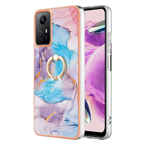 Coque Silicone Motif Fantaisie Souple Couleur Unie Etui Housse avec Support Bague Anneau YB3 pour Xiaomi Redmi Note 12S Bleu