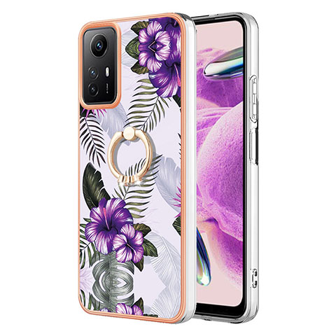 Coque Silicone Motif Fantaisie Souple Couleur Unie Etui Housse avec Support Bague Anneau YB3 pour Xiaomi Redmi Note 12S Violet