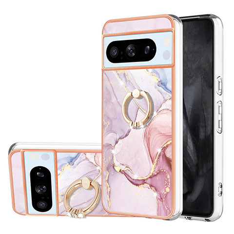 Coque Silicone Motif Fantaisie Souple Couleur Unie Etui Housse avec Support Bague Anneau YB5 pour Google Pixel 8 Pro 5G Rose