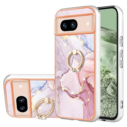 Coque Silicone Motif Fantaisie Souple Couleur Unie Etui Housse avec Support Bague Anneau YB5 pour Google Pixel 8a 5G Rose