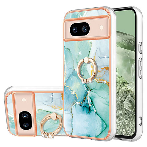 Coque Silicone Motif Fantaisie Souple Couleur Unie Etui Housse avec Support Bague Anneau YB5 pour Google Pixel 8a 5G Vert