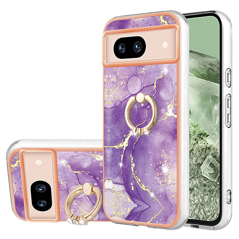 Coque Silicone Motif Fantaisie Souple Couleur Unie Etui Housse avec Support Bague Anneau YB5 pour Google Pixel 8a 5G Violet