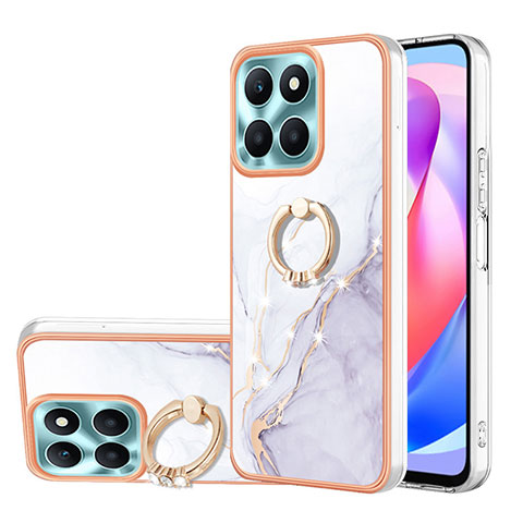 Coque Silicone Motif Fantaisie Souple Couleur Unie Etui Housse avec Support Bague Anneau YB5 pour Huawei Honor X6a Blanc