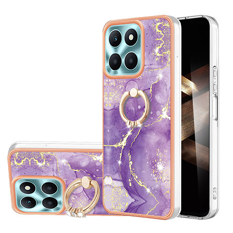 Coque Silicone Motif Fantaisie Souple Couleur Unie Etui Housse avec Support Bague Anneau YB5 pour Huawei Honor X8b Violet