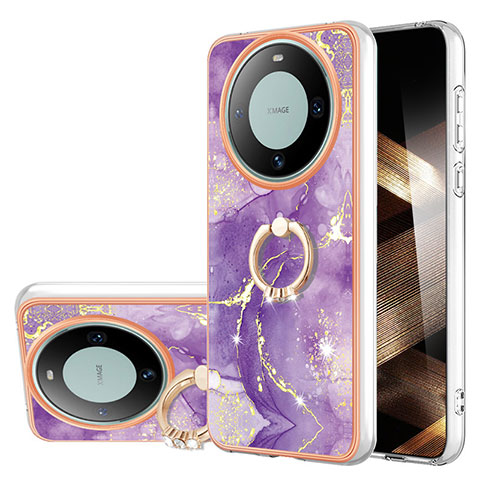 Coque Silicone Motif Fantaisie Souple Couleur Unie Etui Housse avec Support Bague Anneau YB5 pour Huawei Mate 60 Pro Violet