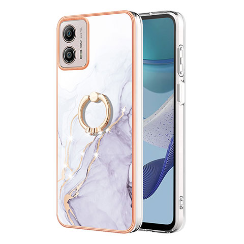 Coque Silicone Motif Fantaisie Souple Couleur Unie Etui Housse avec Support Bague Anneau YB5 pour Motorola Moto G53 5G Blanc