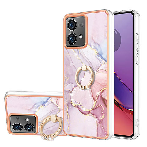 Coque Silicone Motif Fantaisie Souple Couleur Unie Etui Housse avec Support Bague Anneau YB5 pour Motorola Moto G84 5G Rose