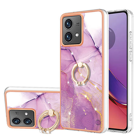 Coque Silicone Motif Fantaisie Souple Couleur Unie Etui Housse avec Support Bague Anneau YB5 pour Motorola Moto G84 5G Violet Clair