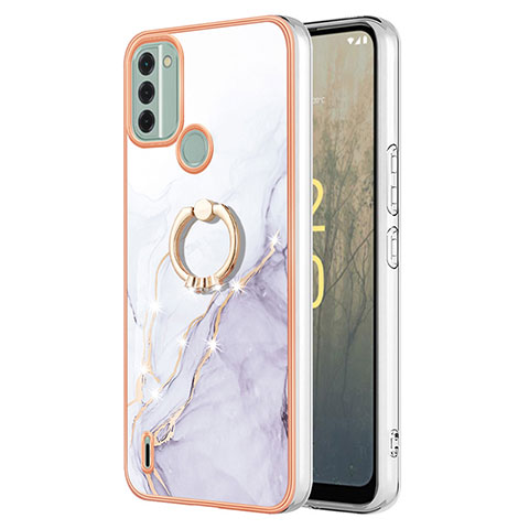 Coque Silicone Motif Fantaisie Souple Couleur Unie Etui Housse avec Support Bague Anneau YB5 pour Nokia C31 Blanc