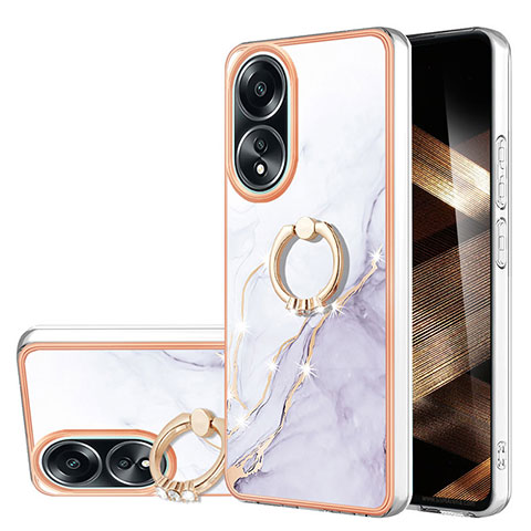 Coque Silicone Motif Fantaisie Souple Couleur Unie Etui Housse avec Support Bague Anneau YB5 pour Oppo A18 Blanc