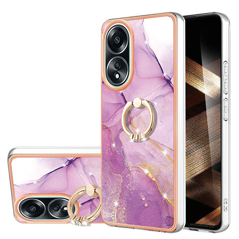 Coque Silicone Motif Fantaisie Souple Couleur Unie Etui Housse avec Support Bague Anneau YB5 pour Oppo A38 Violet Clair