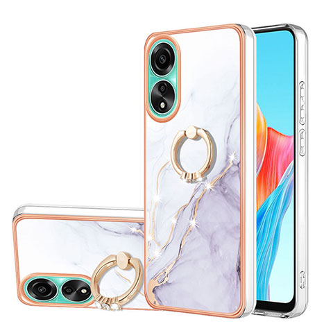 Coque Silicone Motif Fantaisie Souple Couleur Unie Etui Housse avec Support Bague Anneau YB5 pour Oppo A78 4G Blanc