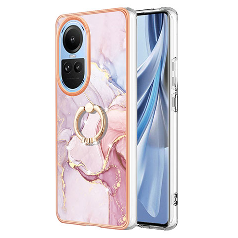 Coque Silicone Motif Fantaisie Souple Couleur Unie Etui Housse avec Support Bague Anneau YB5 pour Oppo Reno10 5G Rose