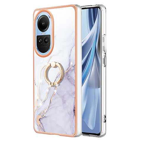 Coque Silicone Motif Fantaisie Souple Couleur Unie Etui Housse avec Support Bague Anneau YB5 pour Oppo Reno10 Pro 5G Blanc