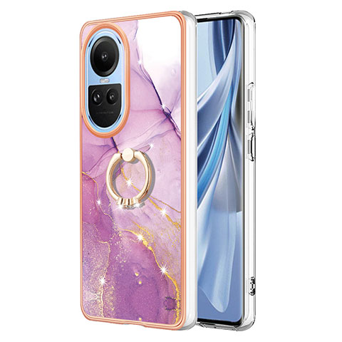 Coque Silicone Motif Fantaisie Souple Couleur Unie Etui Housse avec Support Bague Anneau YB5 pour Oppo Reno10 Pro 5G Violet Clair