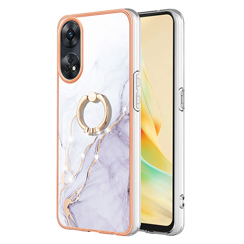 Coque Silicone Motif Fantaisie Souple Couleur Unie Etui Housse avec Support Bague Anneau YB5 pour Oppo Reno8 T 4G Blanc