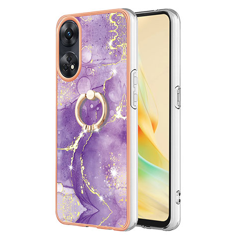 Coque Silicone Motif Fantaisie Souple Couleur Unie Etui Housse avec Support Bague Anneau YB5 pour Oppo Reno8 T 4G Violet