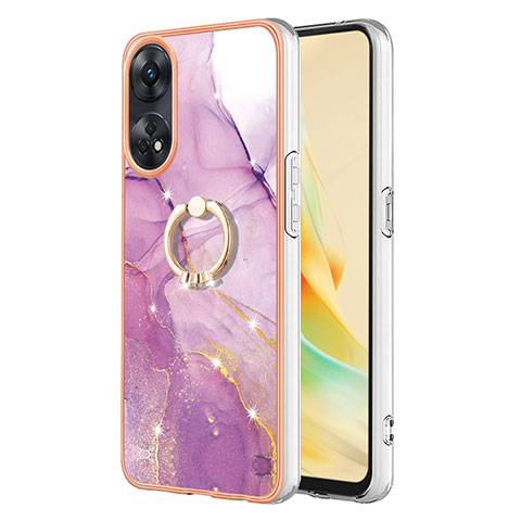 Coque Silicone Motif Fantaisie Souple Couleur Unie Etui Housse avec Support Bague Anneau YB5 pour Oppo Reno8 T 4G Violet Clair