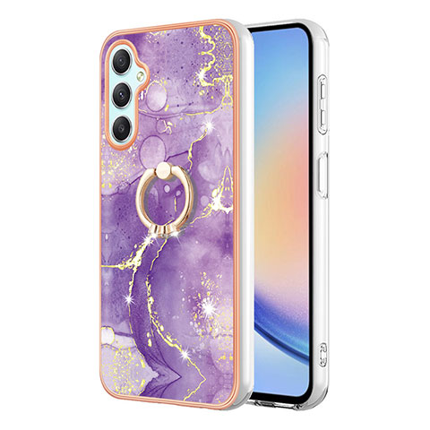 Coque Silicone Motif Fantaisie Souple Couleur Unie Etui Housse avec Support Bague Anneau YB5 pour Samsung Galaxy A24 4G Violet