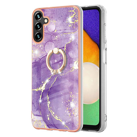 Coque Silicone Motif Fantaisie Souple Couleur Unie Etui Housse avec Support Bague Anneau YB5 pour Samsung Galaxy A34 5G Violet