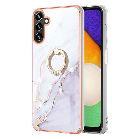 Coque Silicone Motif Fantaisie Souple Couleur Unie Etui Housse avec Support Bague Anneau YB5 pour Samsung Galaxy A54 5G Blanc