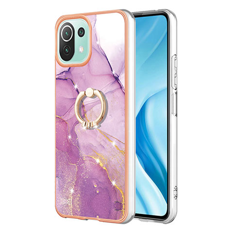 Coque Silicone Motif Fantaisie Souple Couleur Unie Etui Housse avec Support Bague Anneau YB5 pour Xiaomi Mi 11 Lite 4G Violet Clair