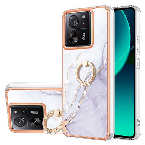 Coque Silicone Motif Fantaisie Souple Couleur Unie Etui Housse avec Support Bague Anneau YB5 pour Xiaomi Mi 13T 5G Blanc