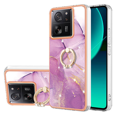 Coque Silicone Motif Fantaisie Souple Couleur Unie Etui Housse avec Support Bague Anneau YB5 pour Xiaomi Mi 13T 5G Violet Clair