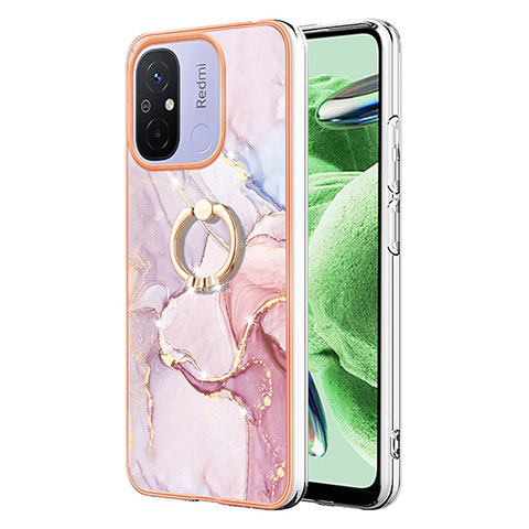 Coque Silicone Motif Fantaisie Souple Couleur Unie Etui Housse avec Support Bague Anneau YB5 pour Xiaomi Poco C55 Rose