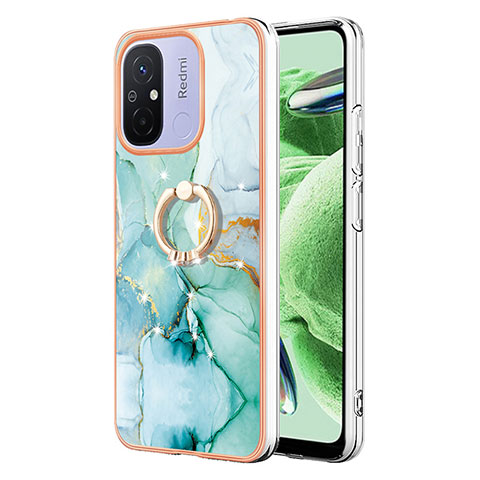 Coque Silicone Motif Fantaisie Souple Couleur Unie Etui Housse avec Support Bague Anneau YB5 pour Xiaomi Poco C55 Vert