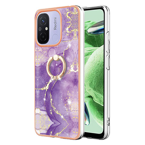 Coque Silicone Motif Fantaisie Souple Couleur Unie Etui Housse avec Support Bague Anneau YB5 pour Xiaomi Poco C55 Violet