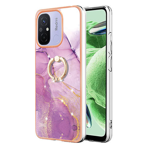 Coque Silicone Motif Fantaisie Souple Couleur Unie Etui Housse avec Support Bague Anneau YB5 pour Xiaomi Poco C55 Violet Clair