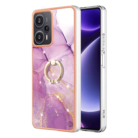 Coque Silicone Motif Fantaisie Souple Couleur Unie Etui Housse avec Support Bague Anneau YB5 pour Xiaomi Poco F5 5G Violet Clair