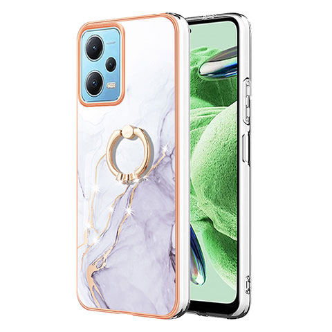 Coque Silicone Motif Fantaisie Souple Couleur Unie Etui Housse avec Support Bague Anneau YB5 pour Xiaomi Poco X5 5G Blanc