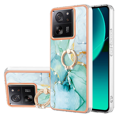 Coque Silicone Motif Fantaisie Souple Couleur Unie Etui Housse avec Support Bague Anneau YB5 pour Xiaomi Redmi K60 Ultra 5G Vert