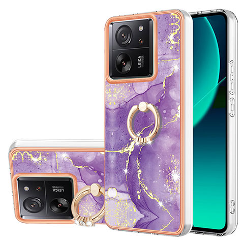 Coque Silicone Motif Fantaisie Souple Couleur Unie Etui Housse avec Support Bague Anneau YB5 pour Xiaomi Redmi K60 Ultra 5G Violet