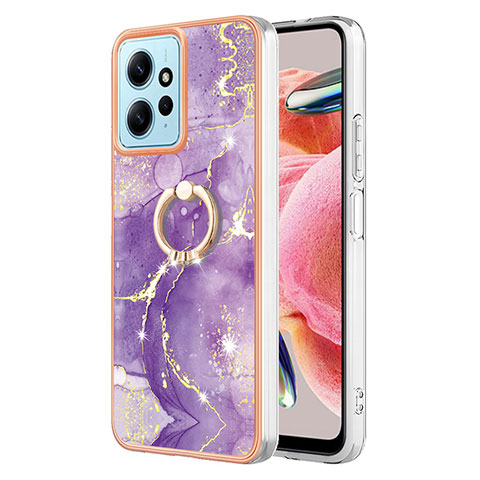 Coque Silicone Motif Fantaisie Souple Couleur Unie Etui Housse avec Support Bague Anneau YB5 pour Xiaomi Redmi Note 12 4G Violet